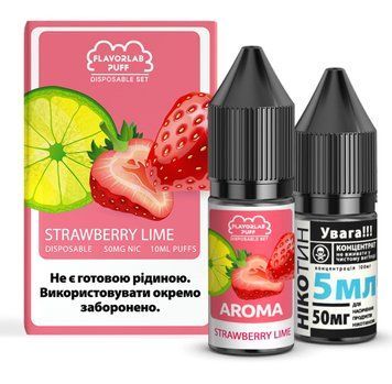 Фото Комплект PUFF SALT 50 мг 10 мл FlavorLab Полуниця Лайм